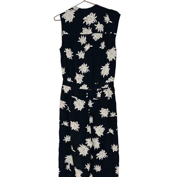 VINCE Chrysanthemum Black & White Print Floral 100% Silk Jumpsuit Size Large - Picture 3 of 12